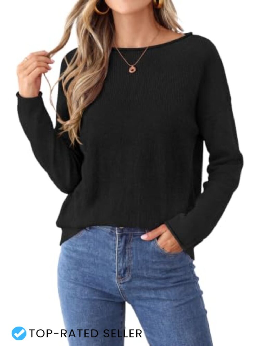 Womens Oversized Rolled Neck Knit Pullover Sweater Lightweight Long Sleeve